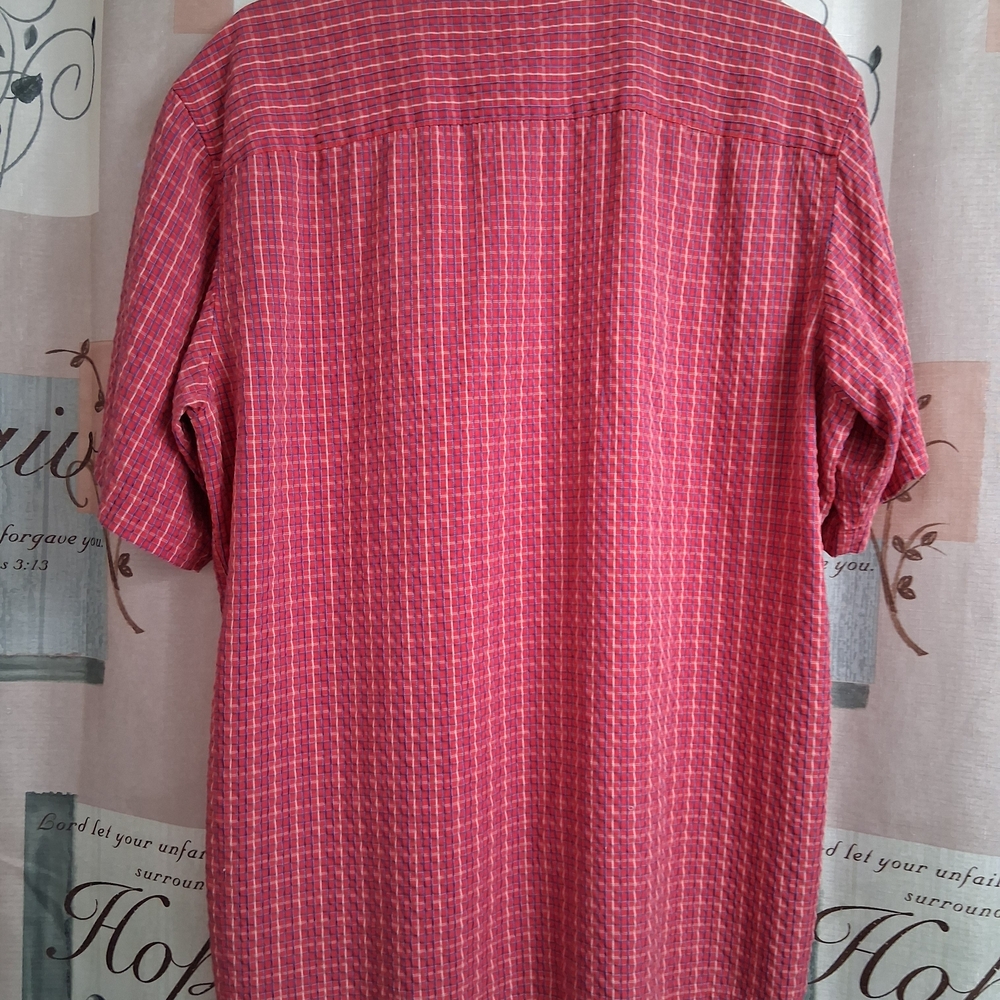 Bugatchi Red Plaid Casual Button Down Shirt Front Pocket - Size Large - Picture 3 of 4